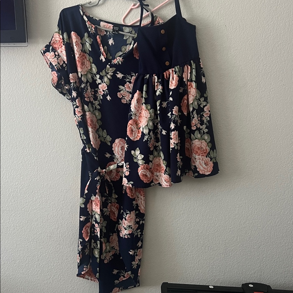 Mommy Daughter Matching Floral Navy Blue Dresses